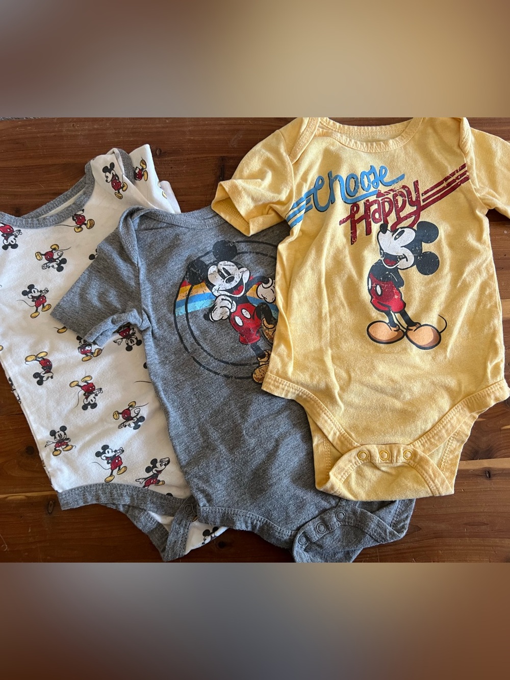 Disney Mickey Mouse Short-Sleeve Bodysuit Trio - Yellow, Gray, White